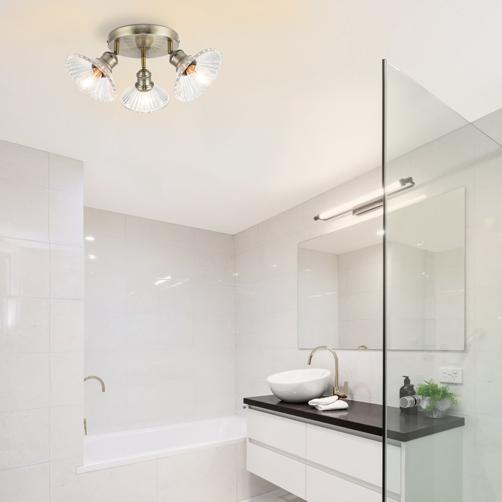 Cosylyte Milan Bathroom 3 Light Round Plate Ribbed Glass Spotlight Image 6