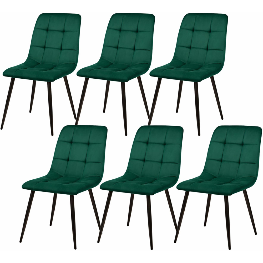 Portland 6 Seater Velvet Tufted Wooden Dining Set Green Image 2