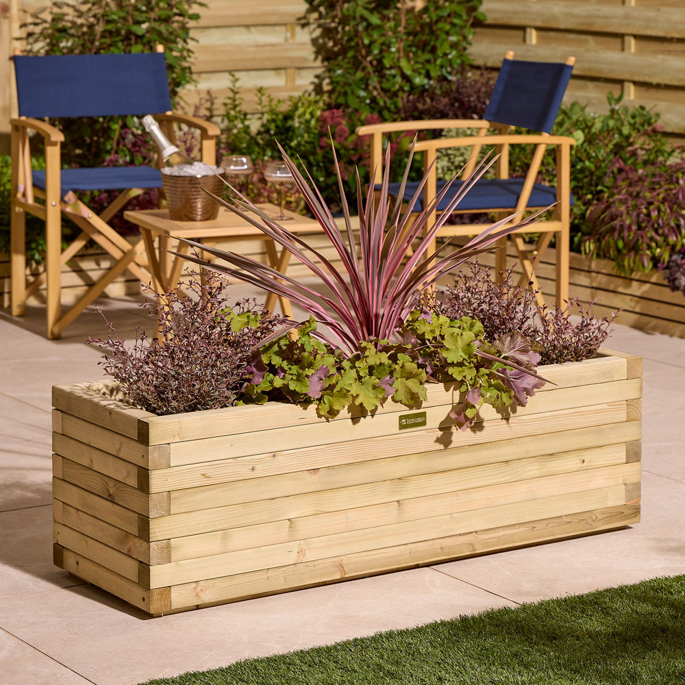 Rowlinson Premier Natural Wooden Patio Trough Planter 37 x 120 x 40cm Image 2