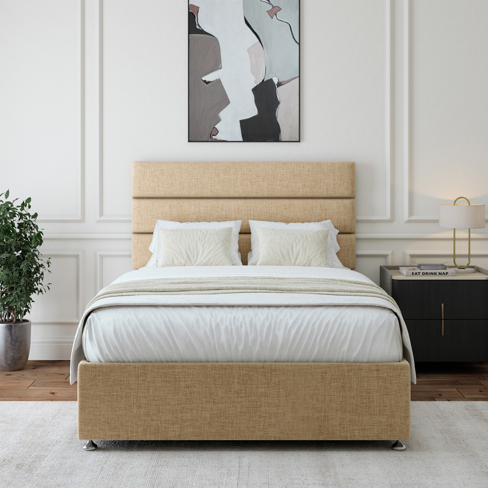 Bedmaster Super King Cream Linen Divan Base with Milan Headboard Image 2
