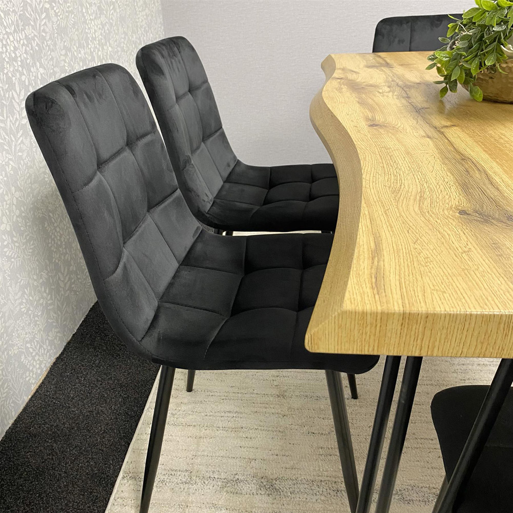 Kosy Koala 6 Seater Velvet Wooden Dining Set with Bench Black Image 4