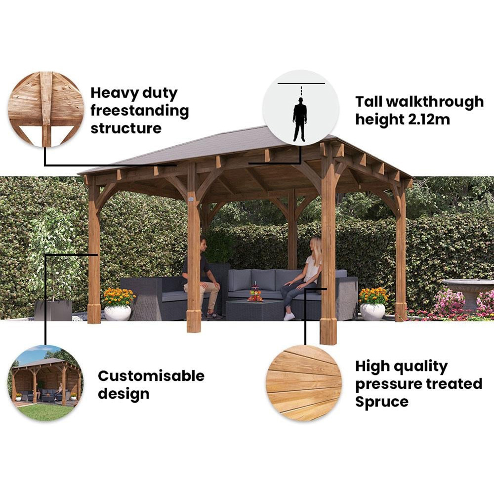 Dunster House Leviathan 4 x 3m Brown Wooden Garden Gazebo with Heavy Duty Roof Shingles Image 5