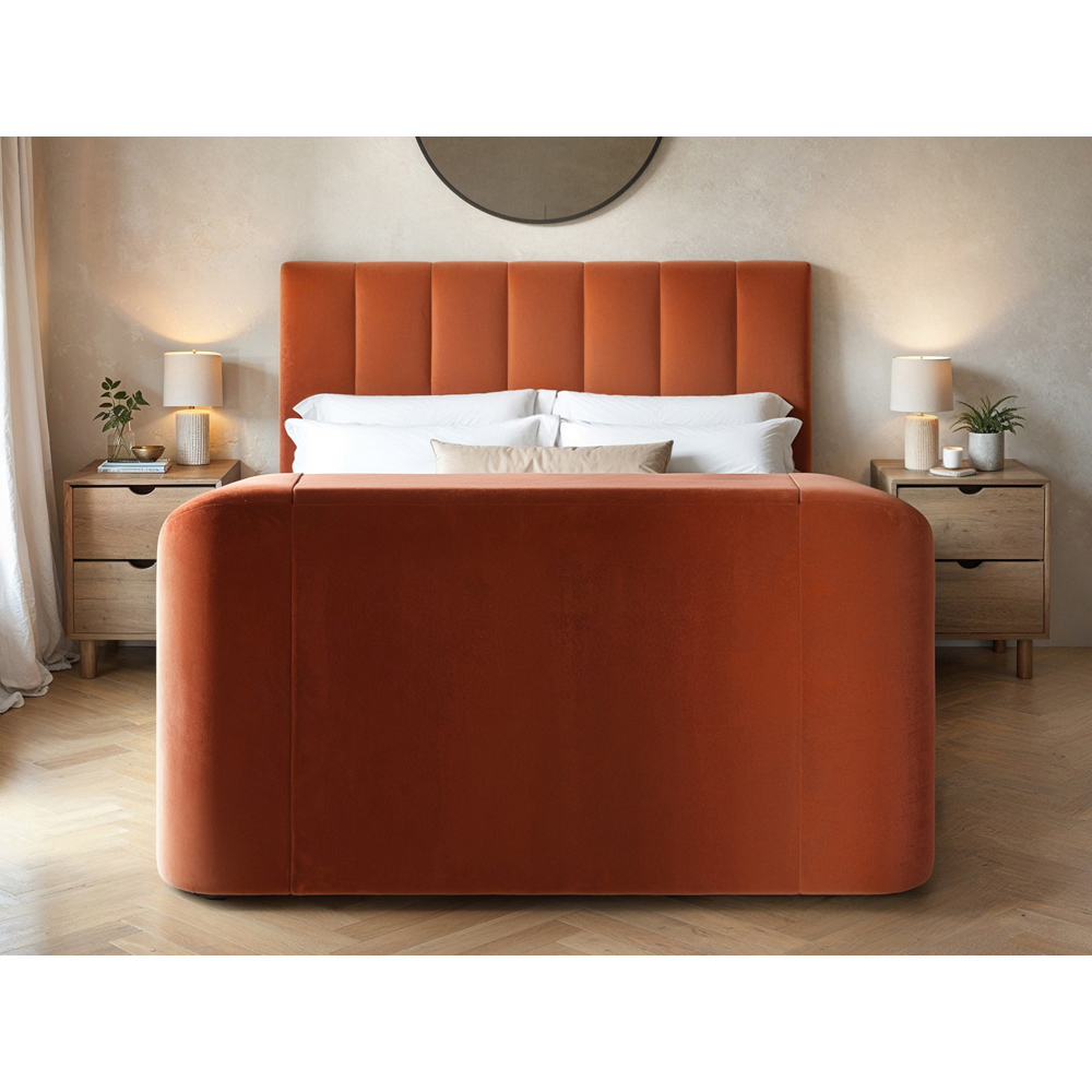Flair Megane Double Burnt Orange Velvet Side Lift TV Ottoman Bed Image 4