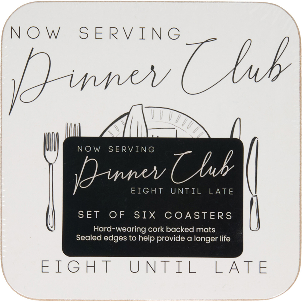 Pack of 6 Dinner Club Coasters White Image 2