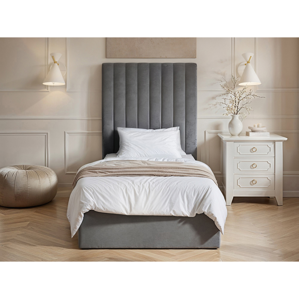 Solace+Co Everley Single Grey Velvet Ottoman Bed Image 5