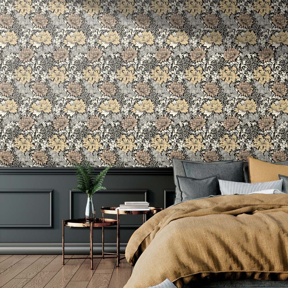 Hoopla Walls Chrysanthemum Graphite Mix Non Woven Wallpaper Image 2