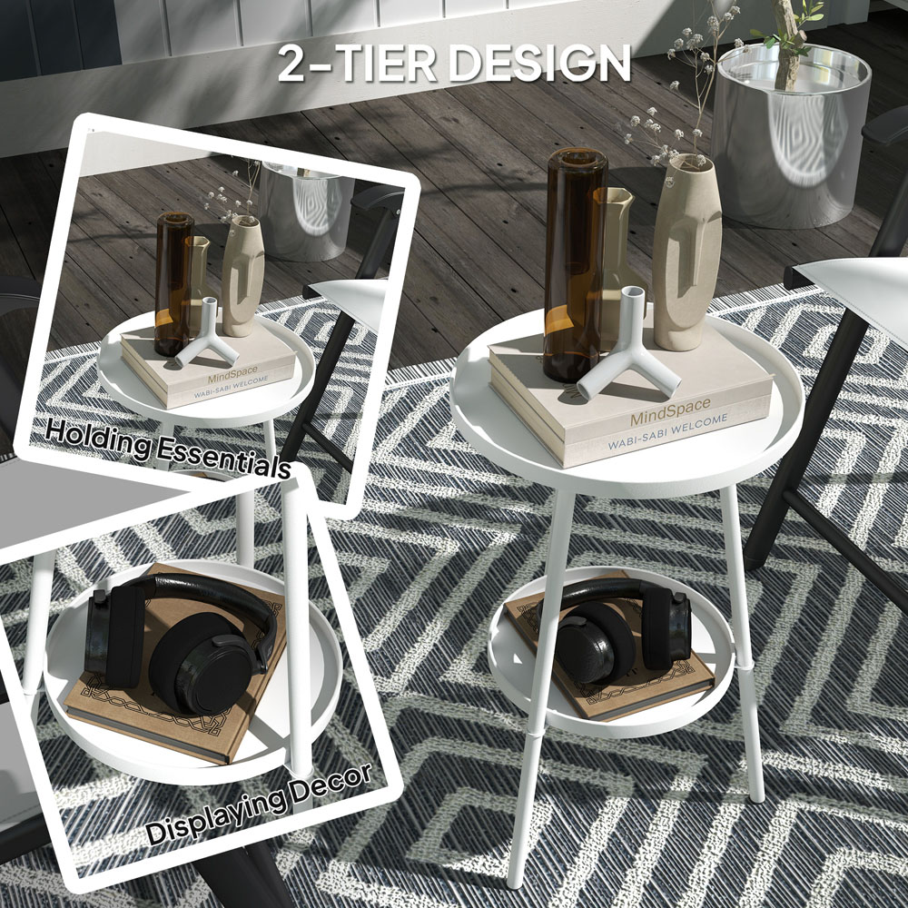 Outsunny Single Shelf White Round Garden Coffee Table Image 8