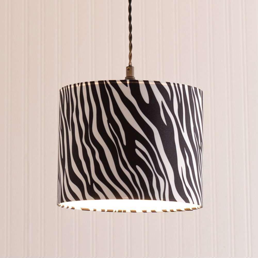 ValueLights Oasis Zebra Print Fabric with Metallic Chrome Inner Drum Ceiling Lamp Shade Image 2