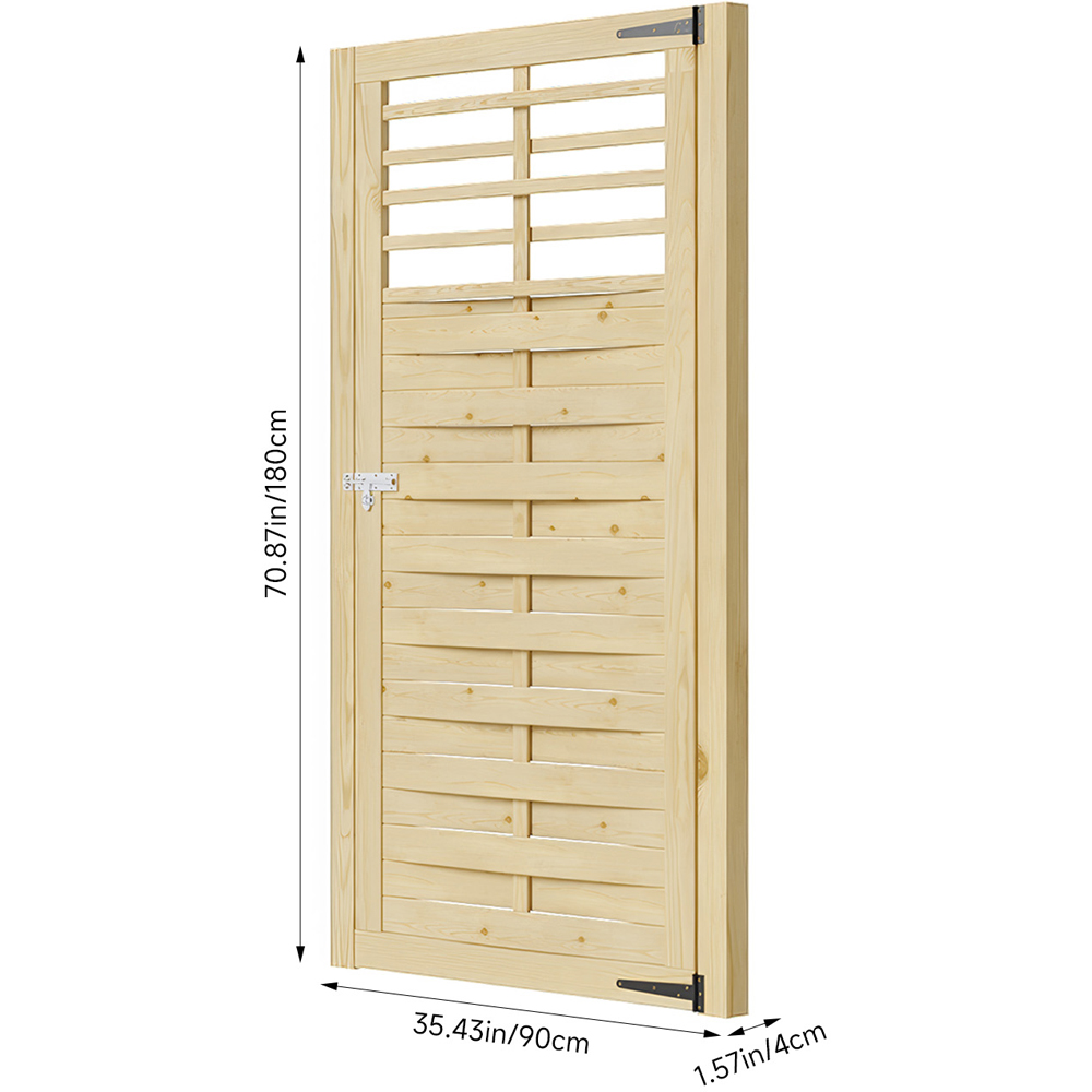 Living and Home Wooden Garden Hollow-Out Top Gate with Door Latch 70.8 x 35.4 inch Image 8