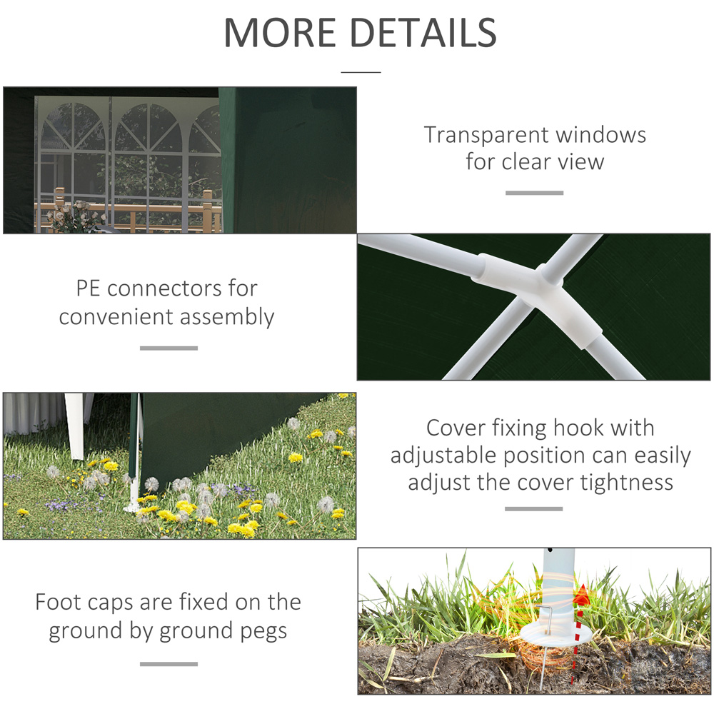 Outsunny 6 x 3m Green Party Tent with Windows and Side Panels Image 5