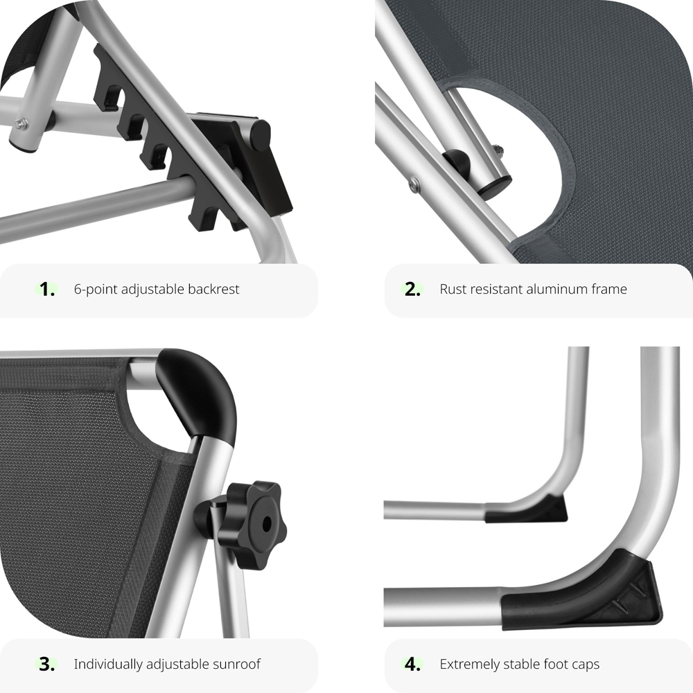 tectake Aurelie Grey 6 Step Adjustable Backrest Foldable Sun Lounger Image 3