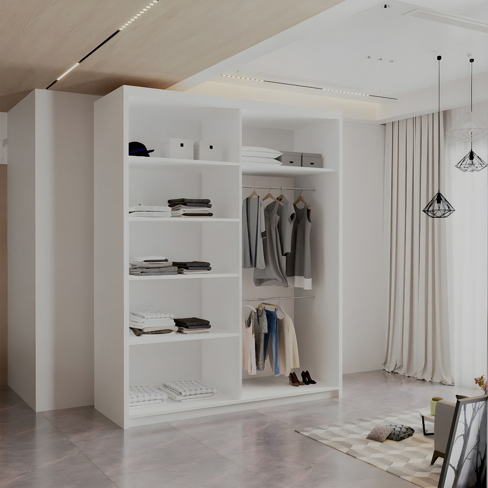 Sliding Wardrobes 4U Royal 2 Door White Minimalist Mirrored Wardrobe 150cm Image 3
