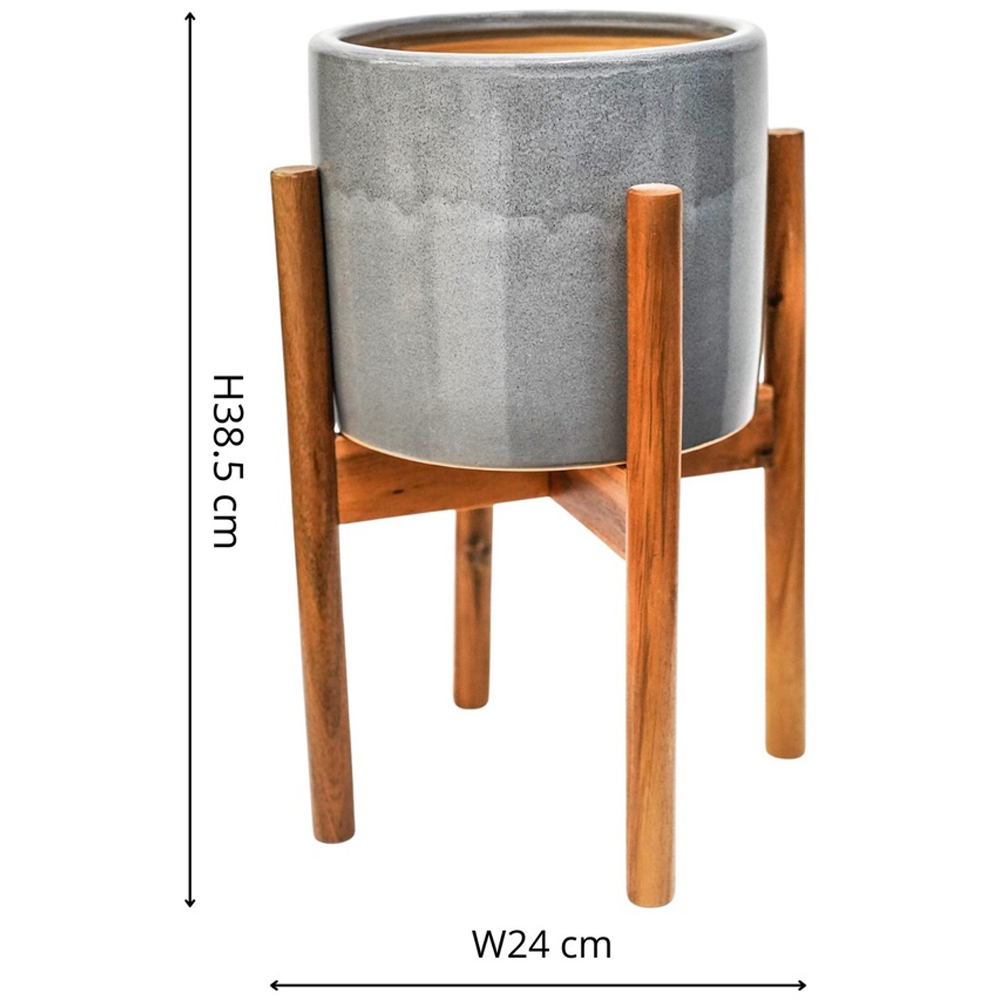 Ivyline Anzio Grey Stone Effect Planter with Wooden Stand 24cm Image 4