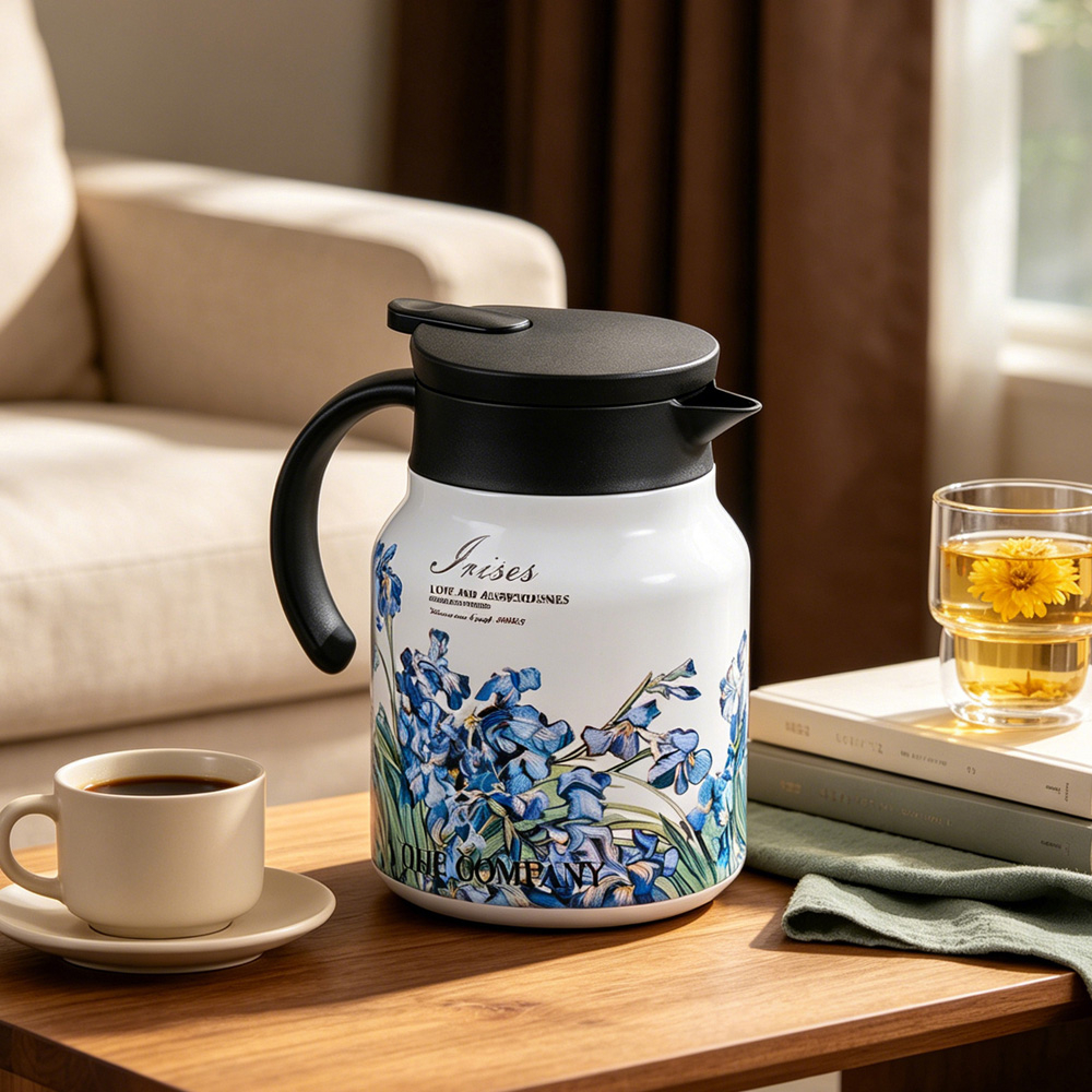 Living and Home Irises Vintage Floral Stainless Steel Thermal Teapot with Infuser 1L Image 7