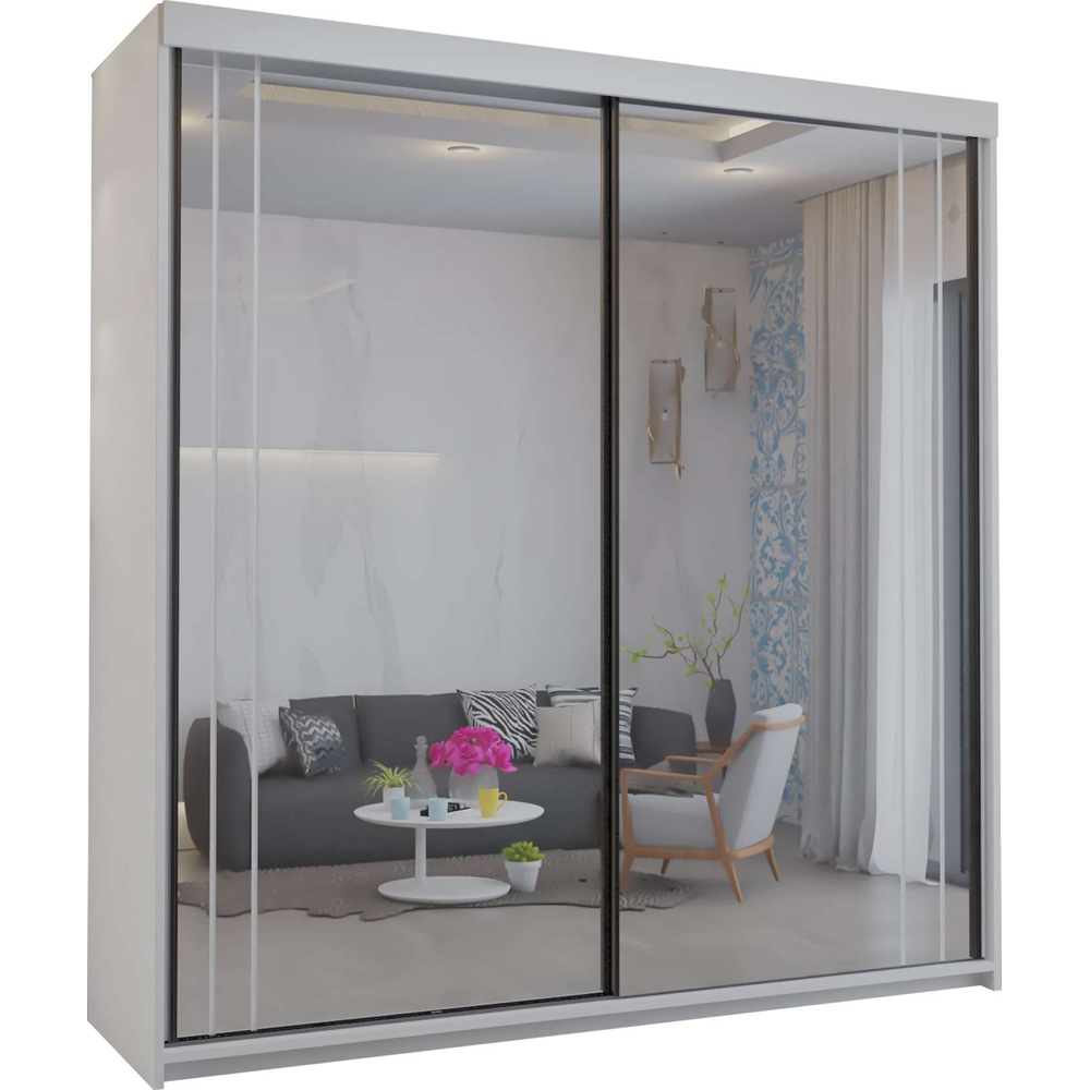 Sliding Wardrobes 4U 2 Sliding Door White Modern Wide Full Length Mirrored Wardrobe Image 2