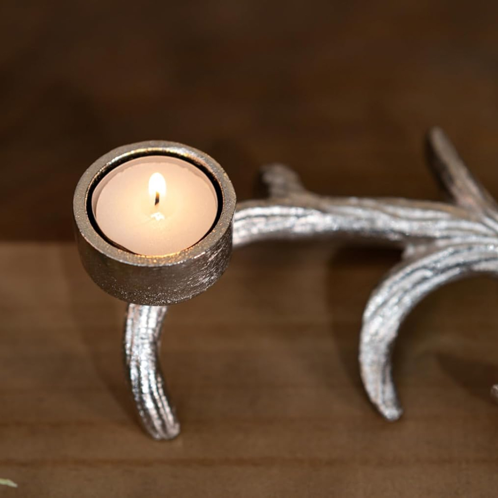 Marco Paul Silver Stag Antler Tealight Candle Holder Image 3