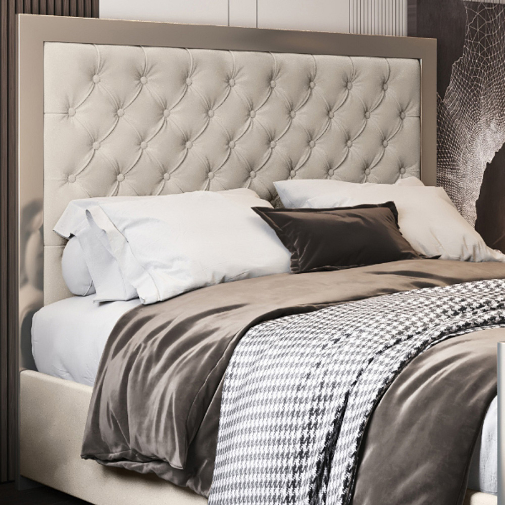 Maddison Silver Small Double Velvet Upholstered Metal Bed Frame with Padded Headboard Image 3