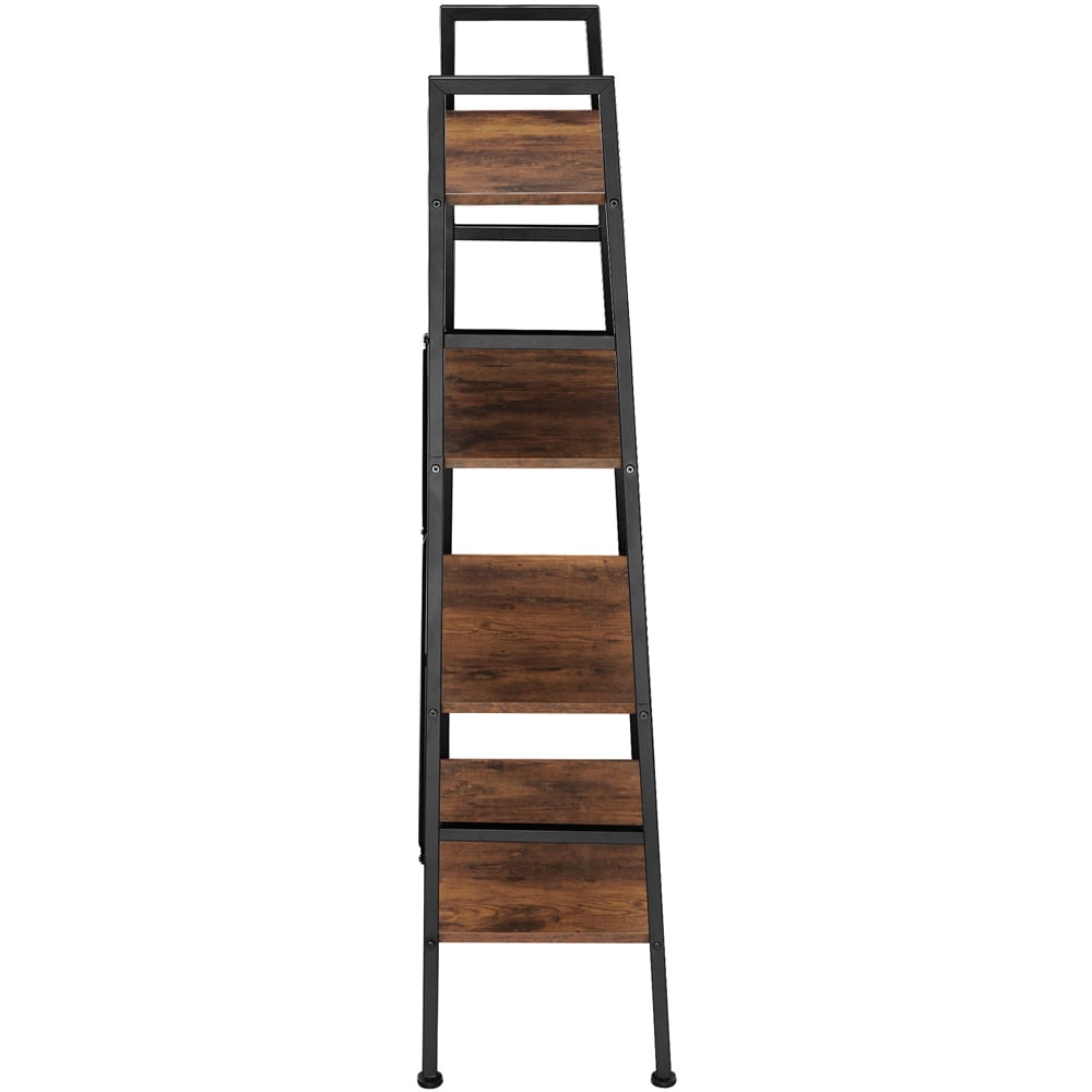 tectake Newcastle 4 Tier Dark Wood Rustic Ladder Shelf Image 4