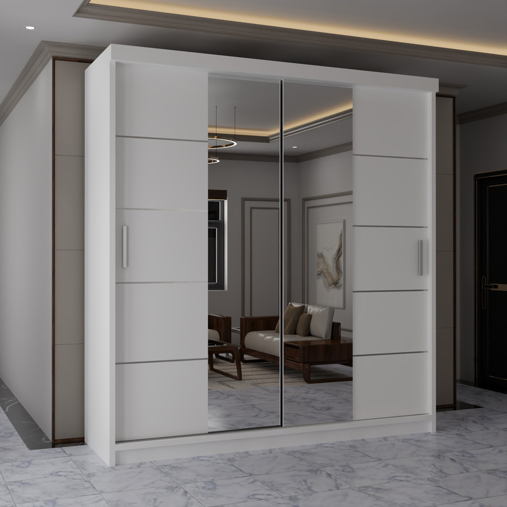 Sliding Wardrobes 4U 2 Sliding Door White Half Mirrored Wardrobe 180cm Image 4