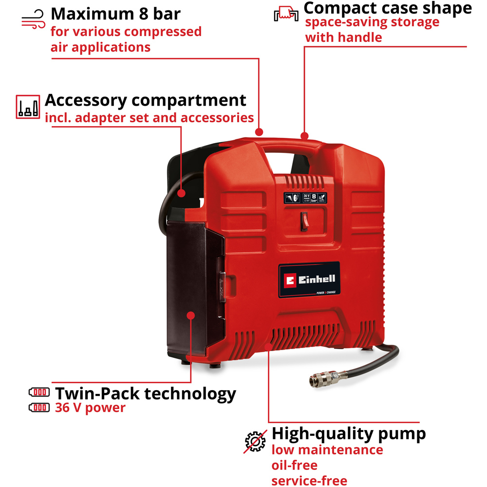 Einhell Power X-Change TE-AC 36/8 Li OF Set-Solo Cordless Portable Compressor Image 3
