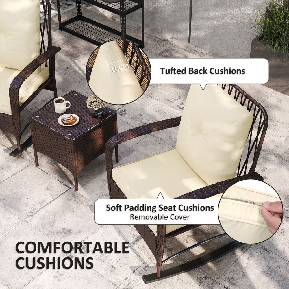 Outsunny 3 Piece Rocking Chair Rattan Bistro Set Light Brown Image 6