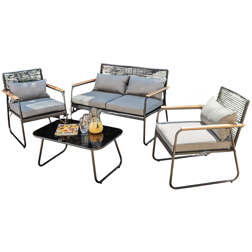 Home Source Cove 4 Seater Black Metal Garden Lounge Set Image 2