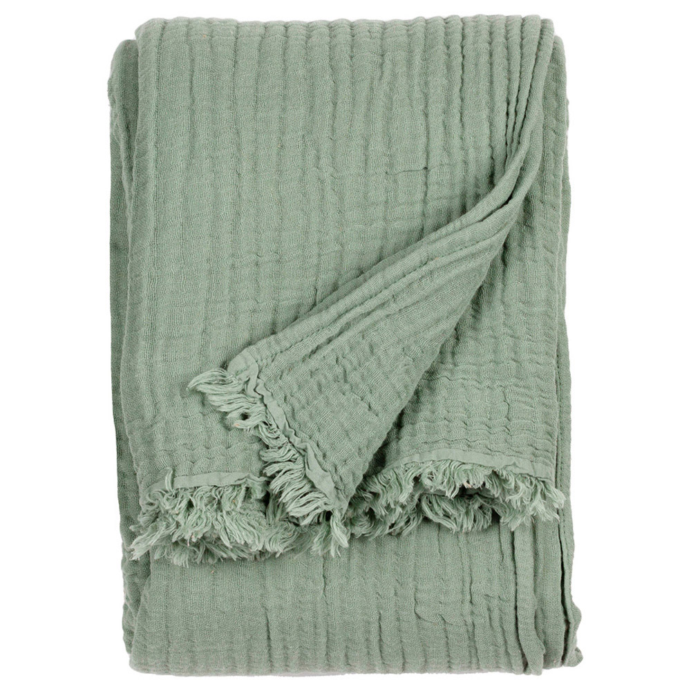 Yard Lark Eucalyptus Green Muslin Cotton Throw 130 x 180cm Image 1