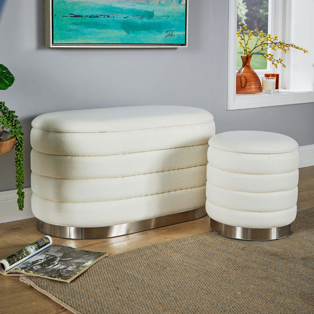 Home Source Cake White Boucle Storage Ottoman Set of 2 Image 5