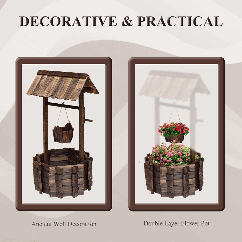 Outsunny Brown Wishing Well Planter 30.5cm Image 7