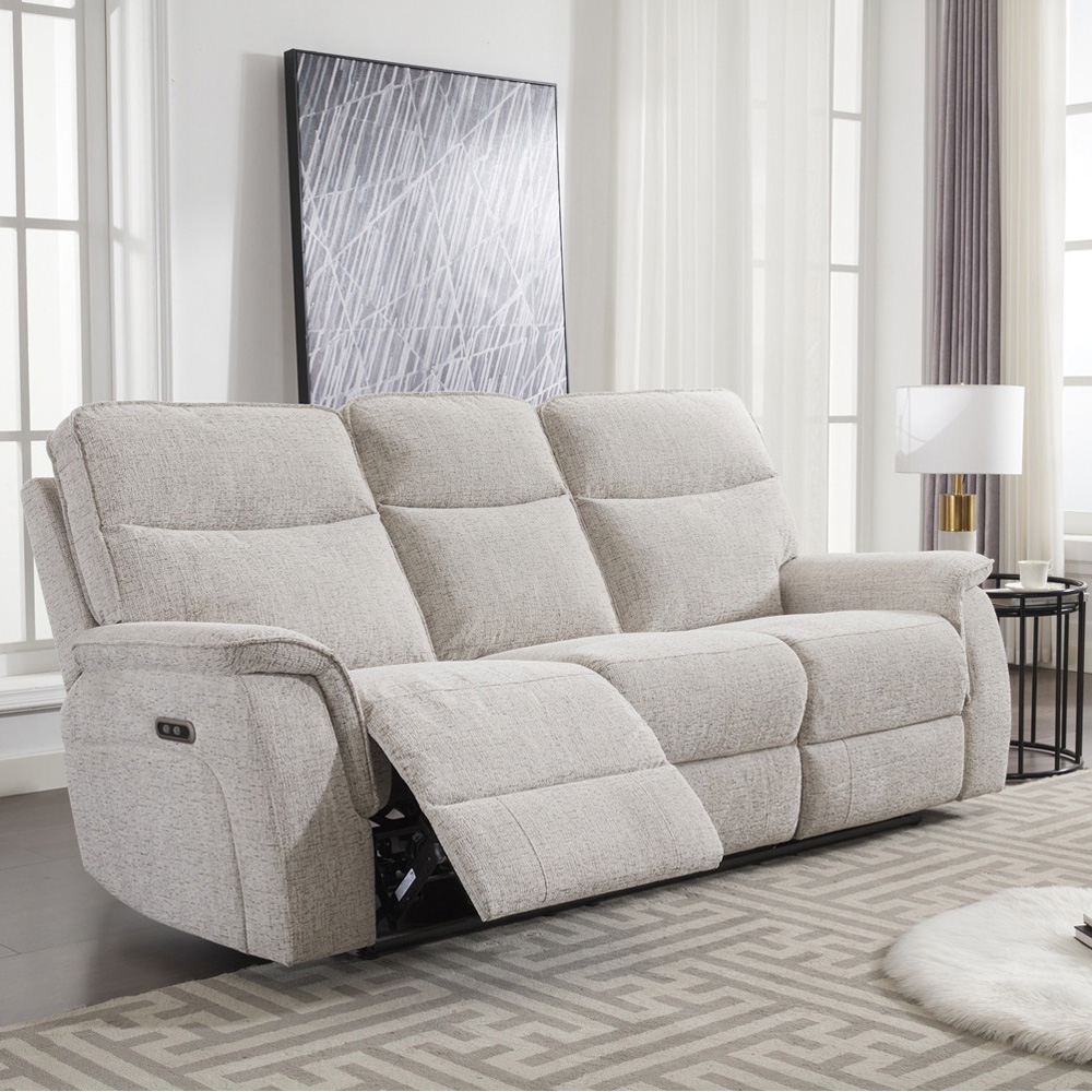 Lenox 3 Seater Beige Power Recliner Sofa Image 3