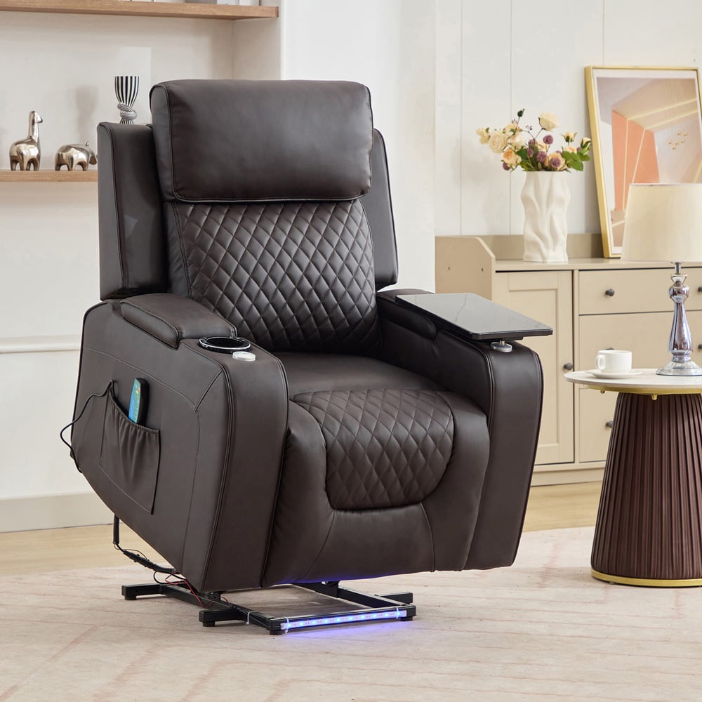 Artemis Home Byron Brown Leather Massage and Heat Electric Riser Recliner Chair Image 7