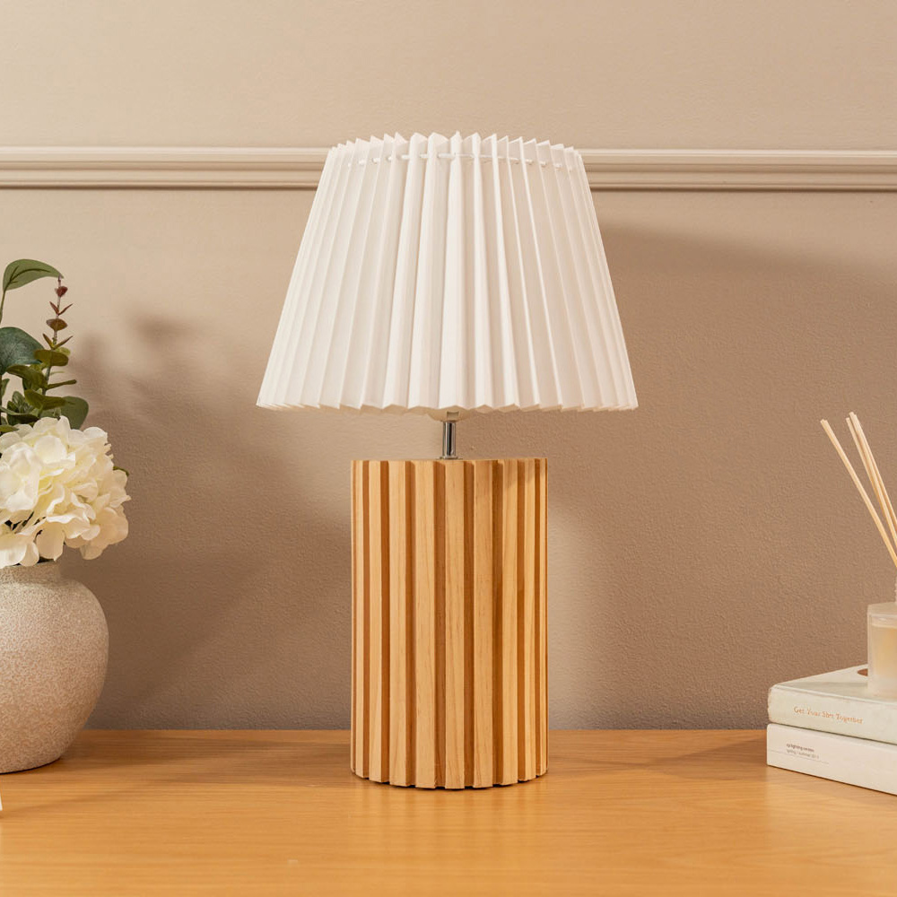 ValueLights Brooke Pleated Shade Wooden LED Table Lamp Image 4