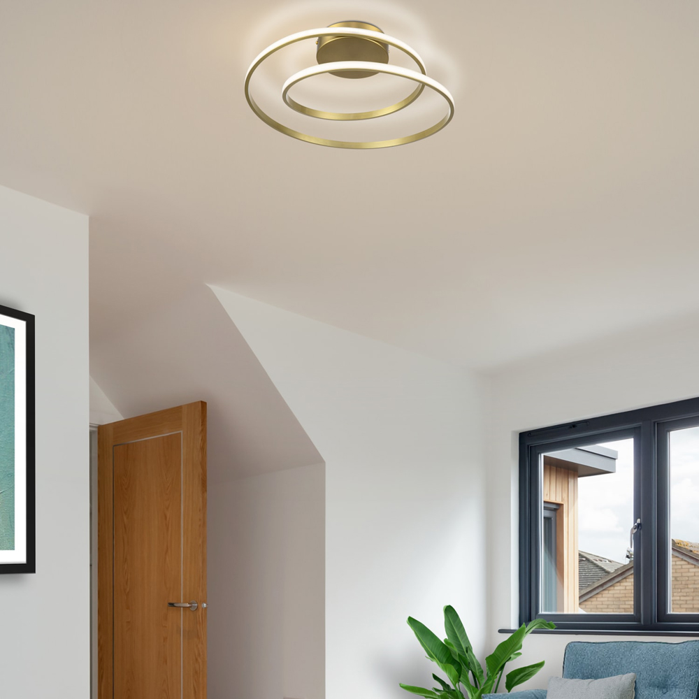 Cosylyte Alston 2 Ring Brushed Brass LED Flush Ceiling Light Image 6