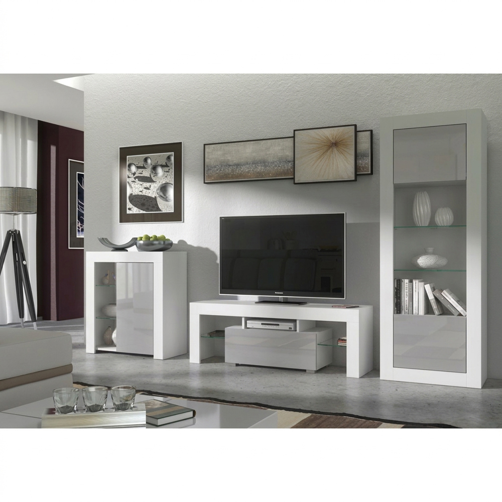 Creative Furniture Floe White and Grey Gloss Single Door 3 Shelf TV Unit Image 6