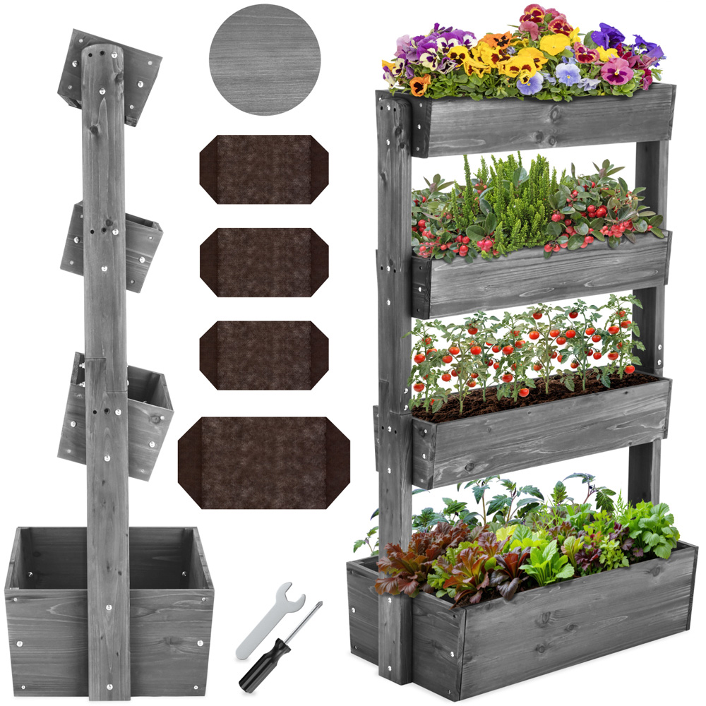tectake Flora 4-Tier Grey Rustic Wooden Vertical Planter 85 x 45 x 140cm Image 2