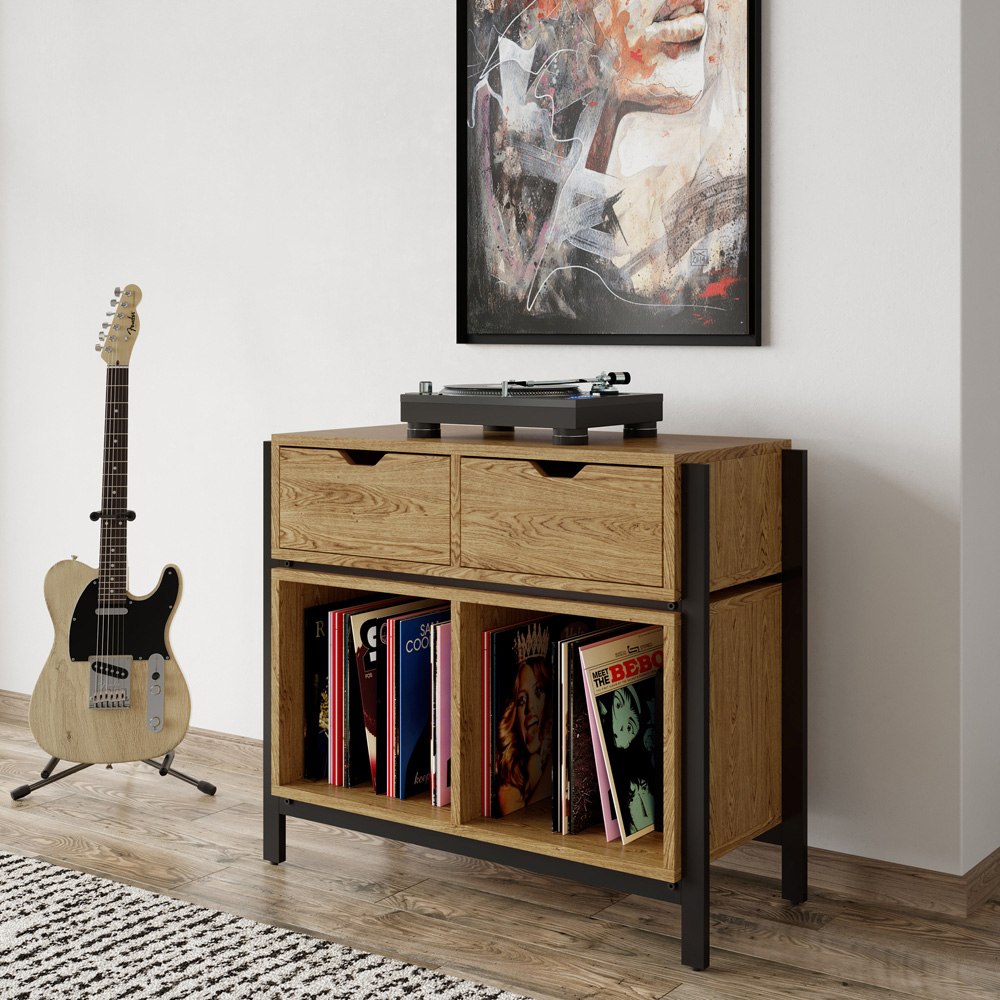 Dorel Louisiana 2 Drawer Warm Oak Turntable Stand Image 6