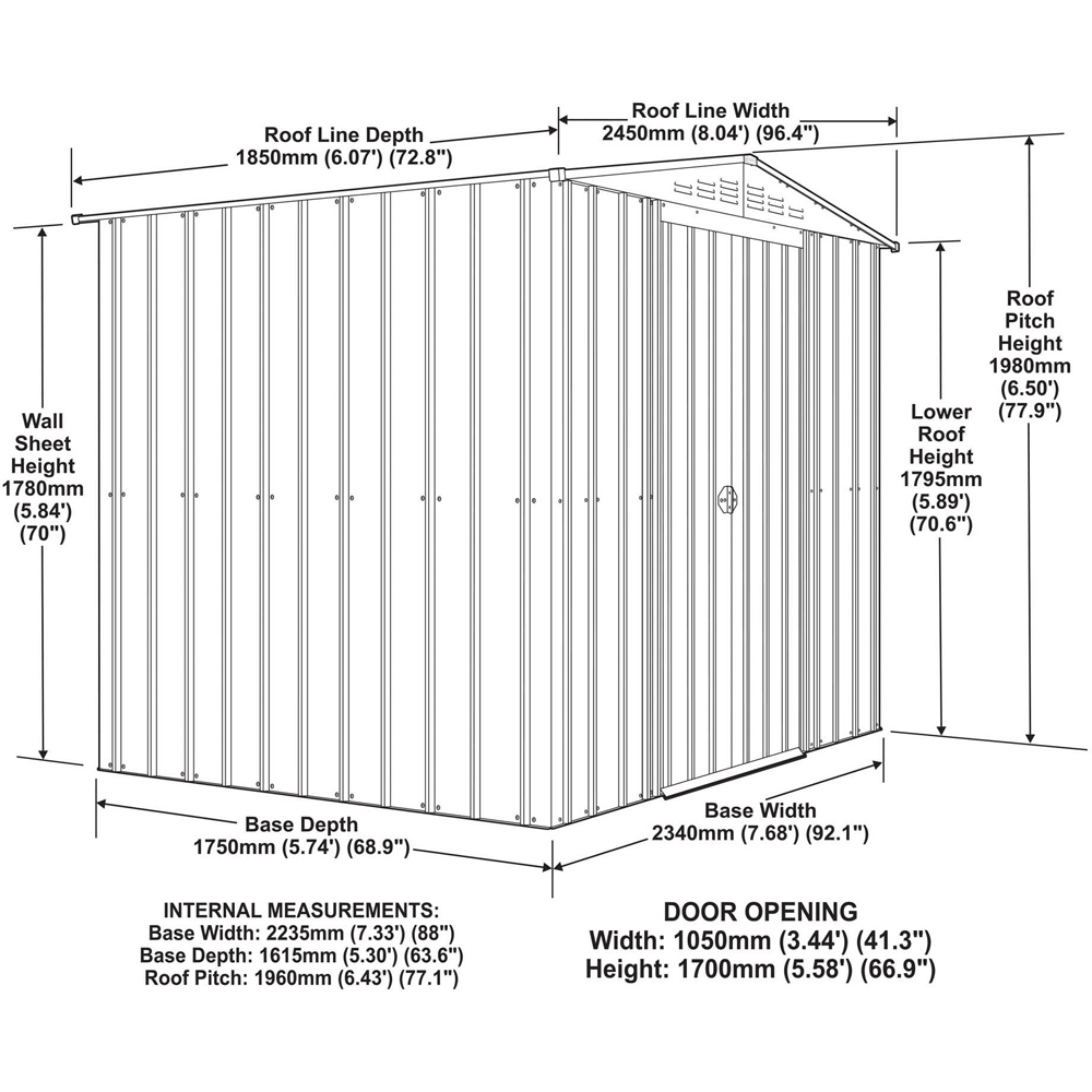 Globel 8 x 6ft 2 Door Grey Metal Apex Garden Shed Image 9