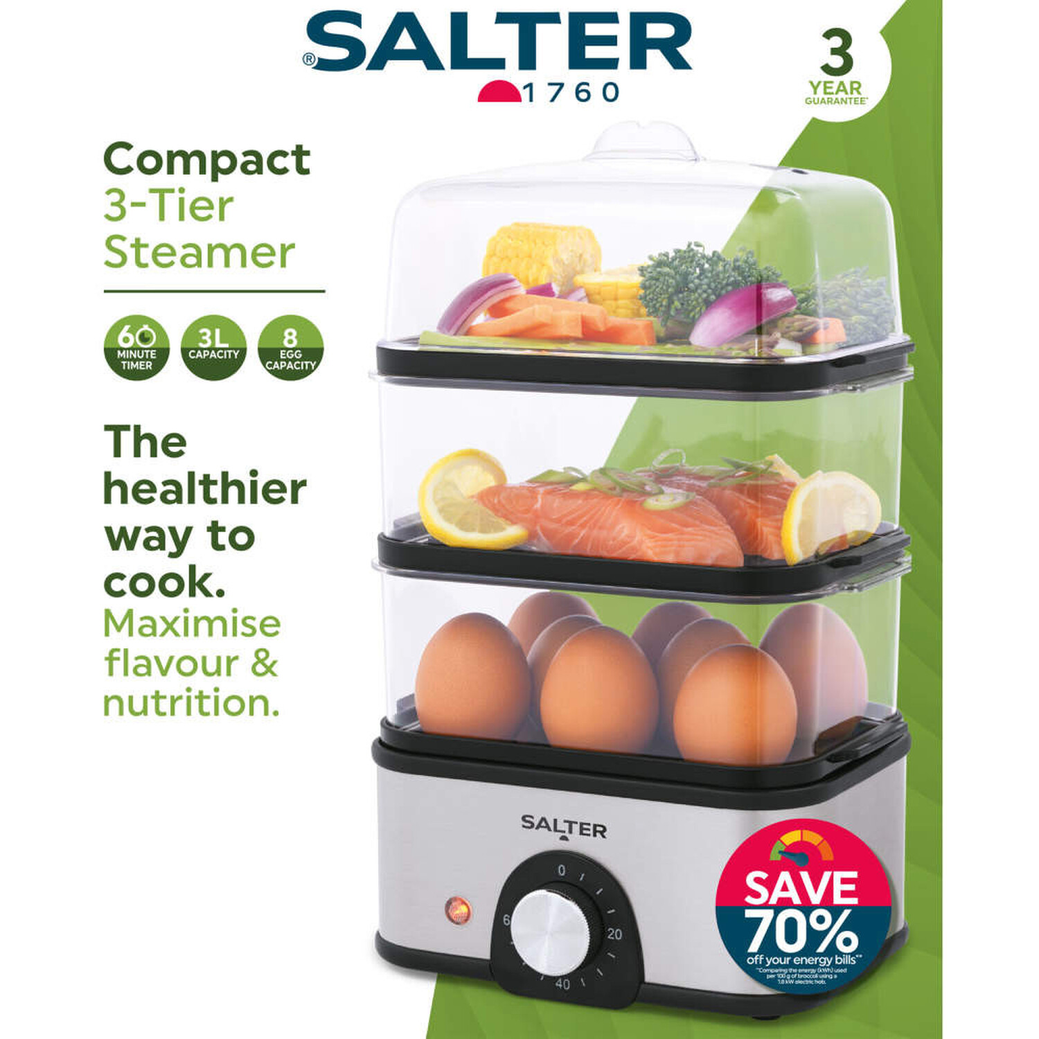 Salter Compact 3 Tier Food Steamer Image 3