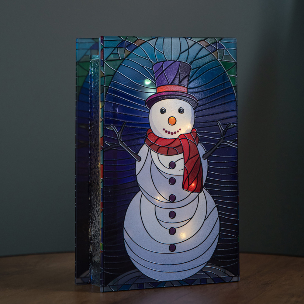 Samuel Alexander Warm White LED Double Sided Stained Glass Light Up Snowman Decoration Image 6