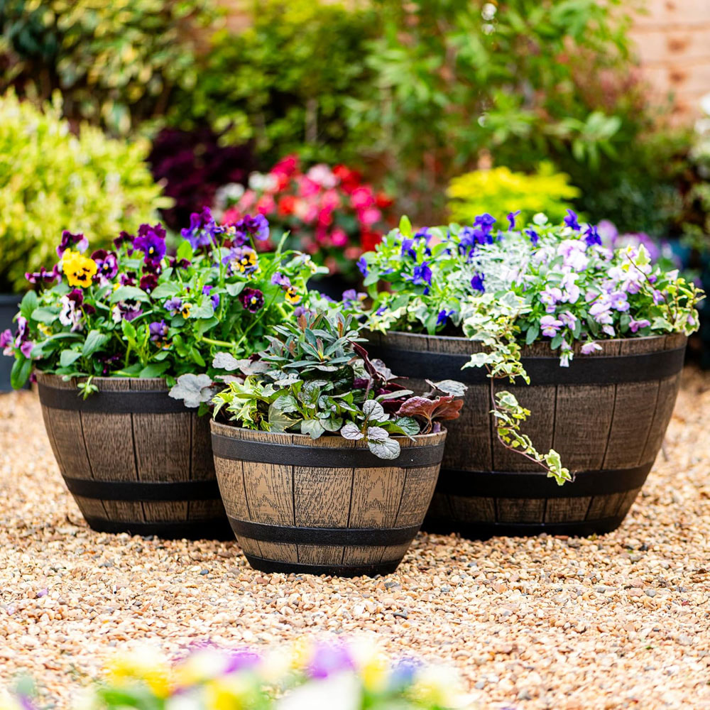 Thompson and Morgan Wooden Barrel Effect Curved Planter 21cm Image 2