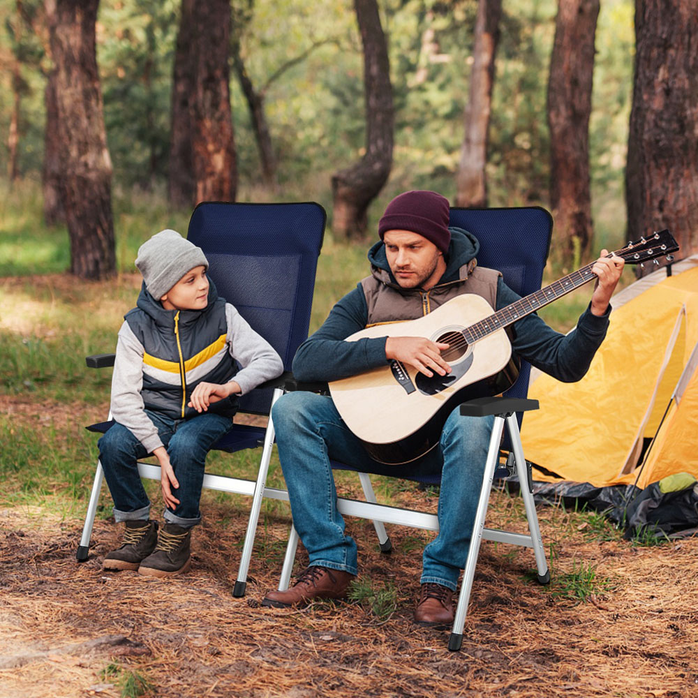 Costway Set of 2 Navy Blue Folding Lounge Chair with Raised Backrest Image 4