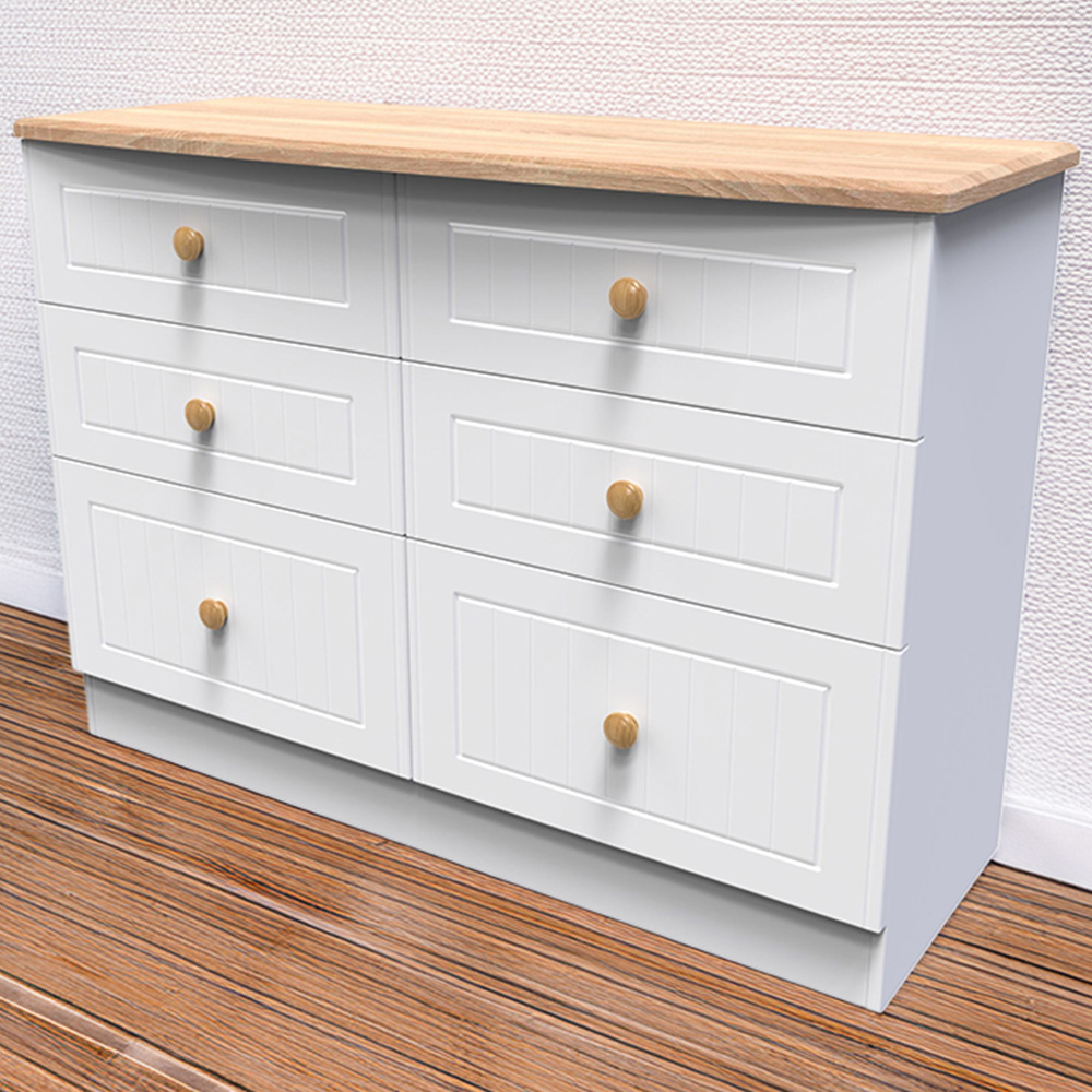 Crowndale Warwick 6 Drawer White Ash and Oak Wide Midi Chest of Drawers Image 1
