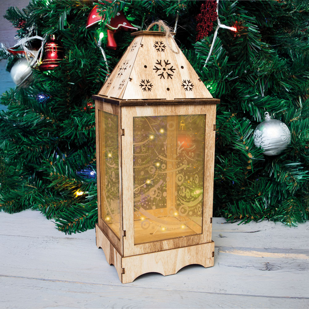 St Helens Rustic Wooden Christmas Lantern with Perspex Panel Image 6