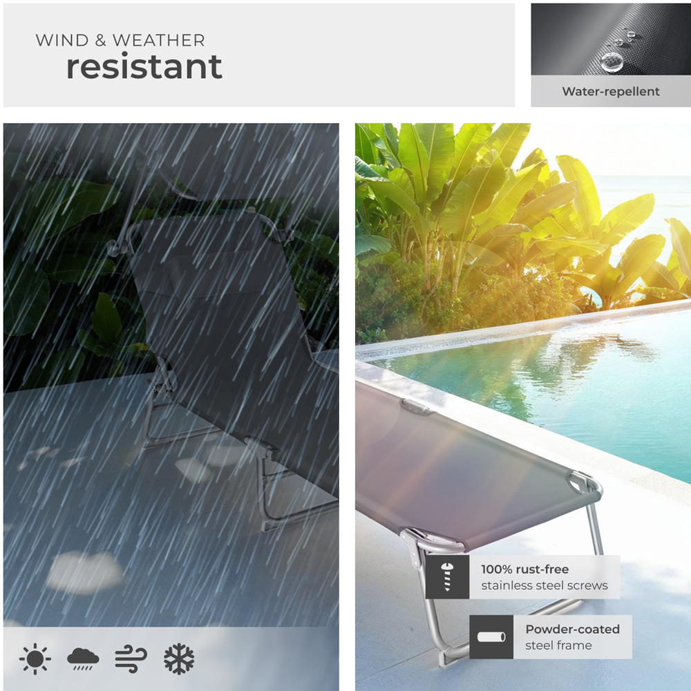 tectake Chloé Set of 2 Grey 4 Step Backrest Sun Lounger with Head Cushion Image 7