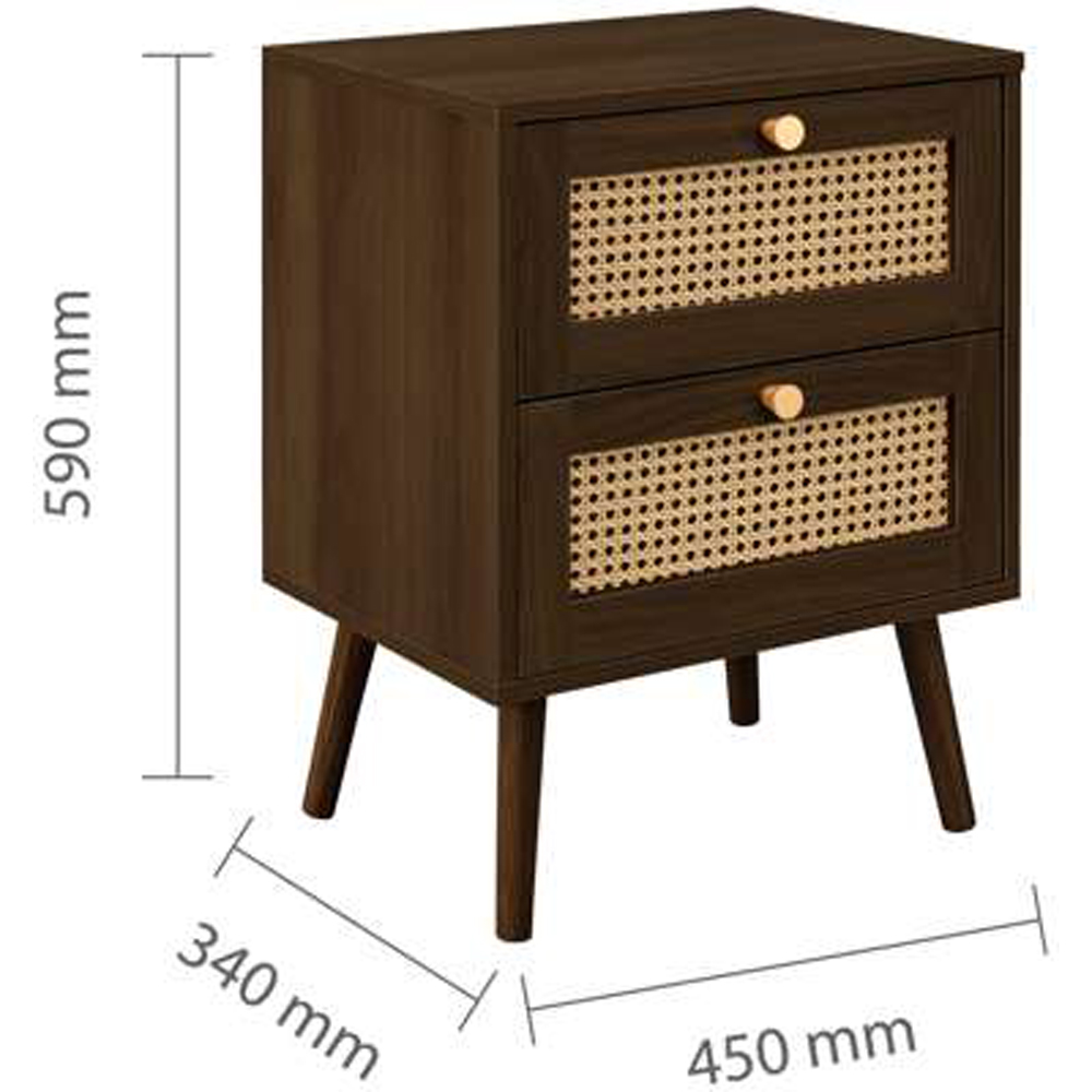 Birlea Croxley Walnut 2 Drawer Rattan Bedside Table Set of 4 Image 9