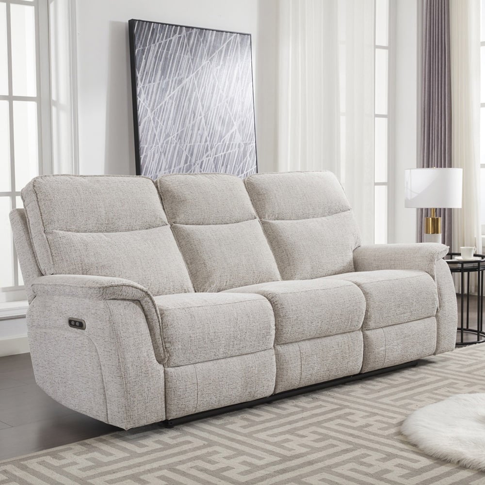 Lenox 3 Seater Beige Power Recliner Sofa Image 5