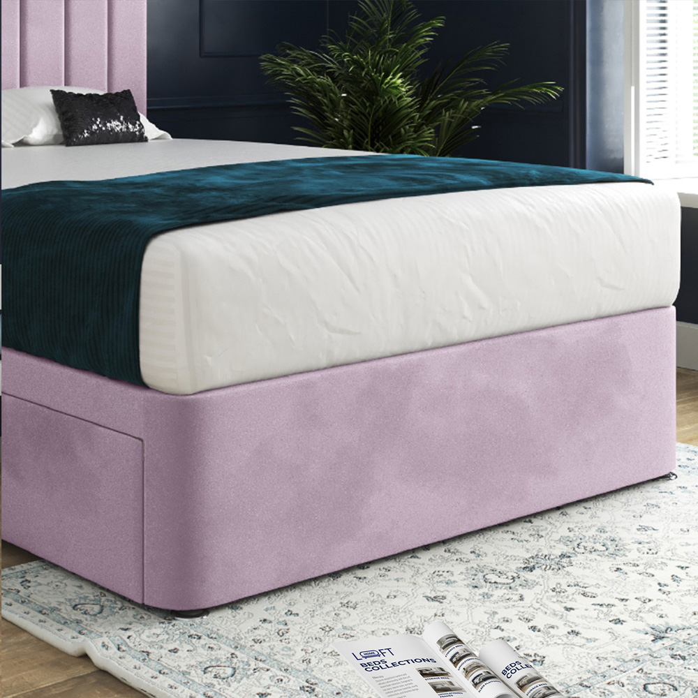 Marcelo Pink Small Single Velvet Upholstered Divan Bed Frame with Linear Headboard Image 4