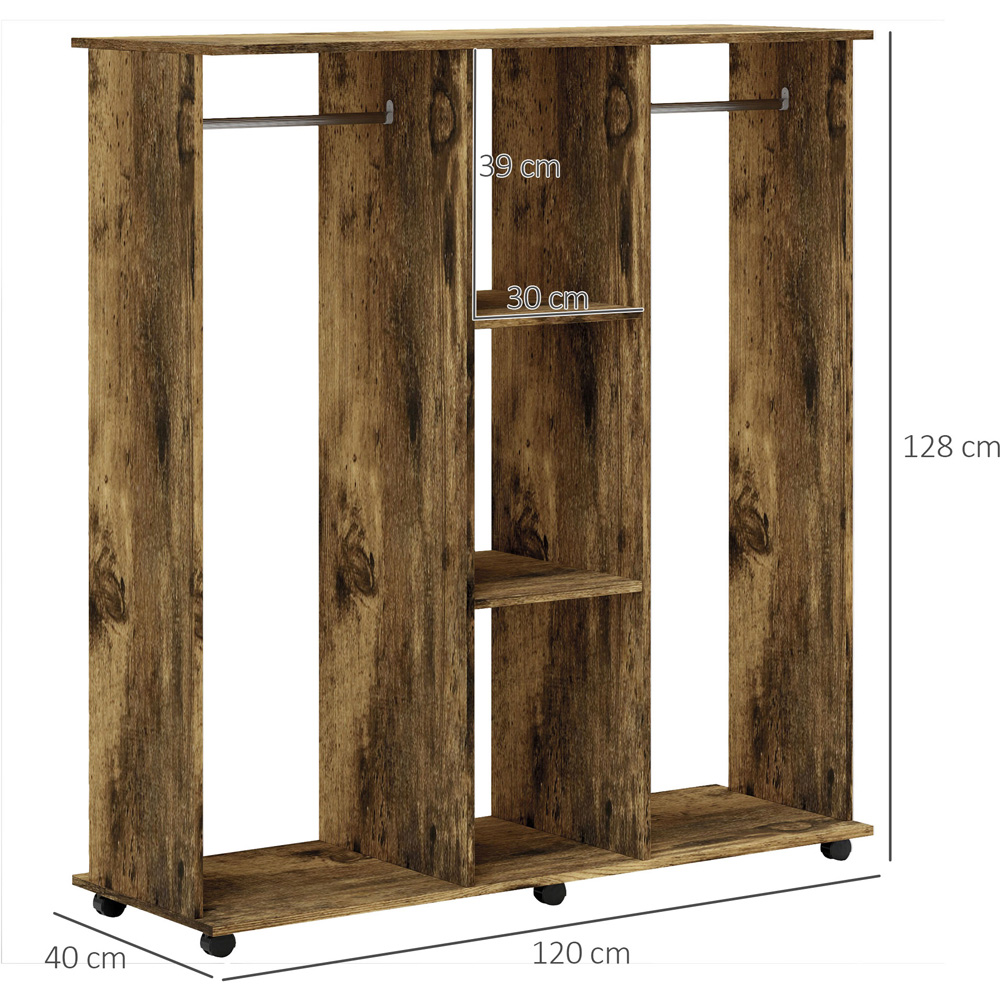 Portland 3 Shelf Rustic Brown Double Open Wardrobe with Hanging Rail Image 9