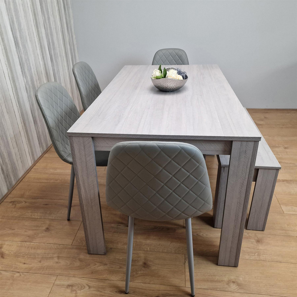 Portland Leather and Wood 6 Seater Dining Set Light Grey Image 3