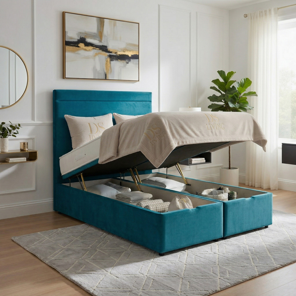 DS Living Majesty Super King Size Sky Blue Plush Velvet Ottoman Bed Image 2